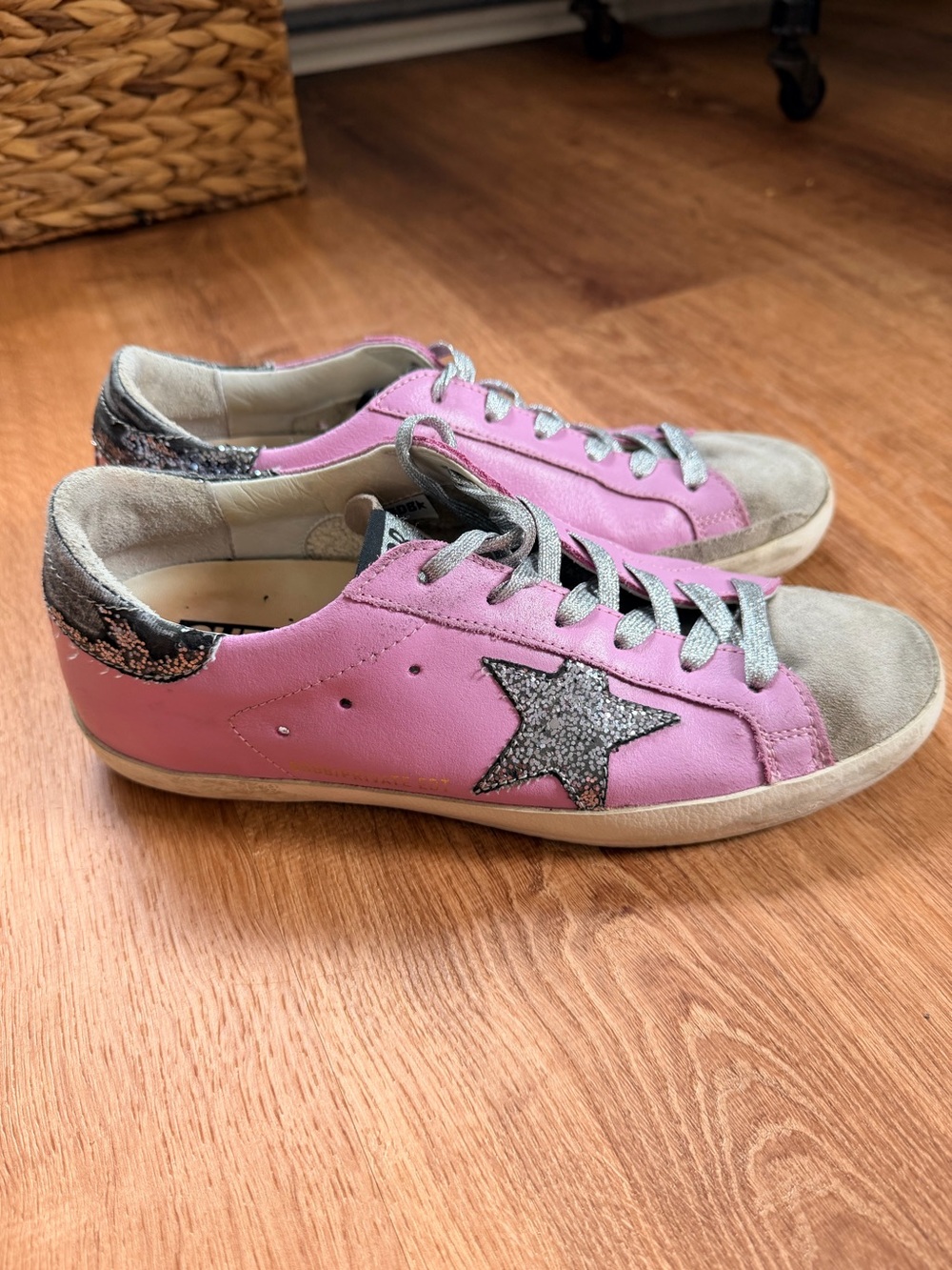 Golden Goose Super-Star Pink Glitter Star Sneakers Size 9 shoes
